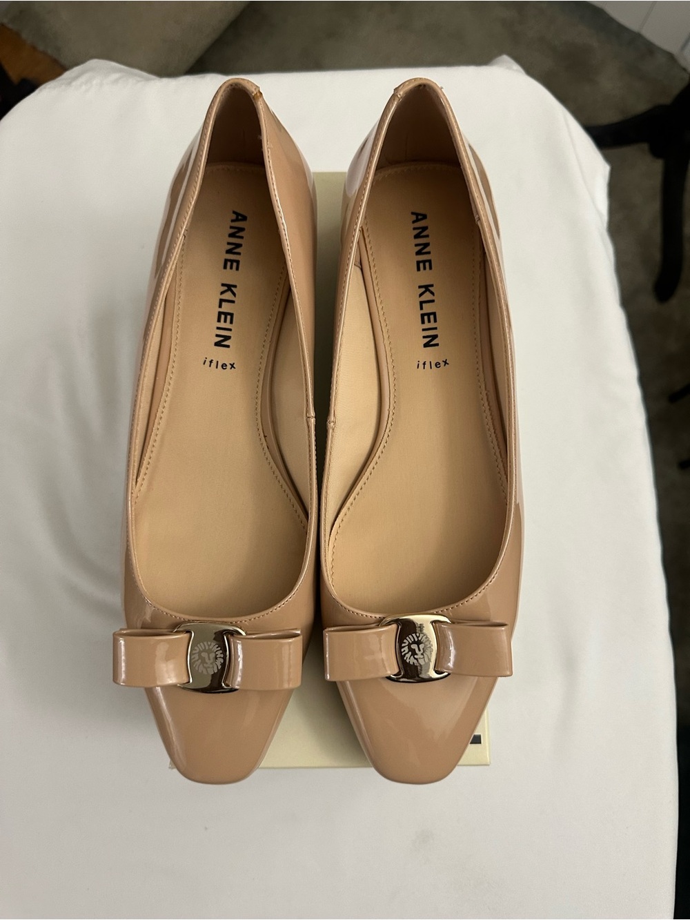 Anne Klein Nude Patent iFlex Comfort Slip-On Ballet Flats – Size 11